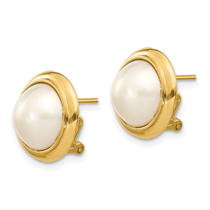 14K Yellow Gold 10-11mm White Freshwater Cultured Mabe Pearl Earrings