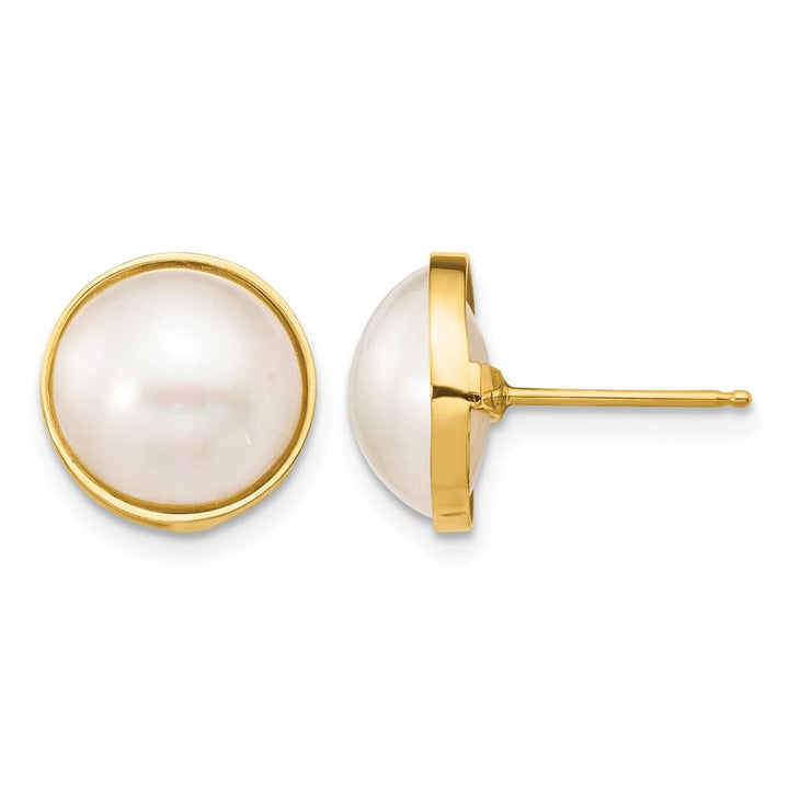 14K Yellow Gold 10-11mm White Mabe Saltwater Cultured Pearl Earrings
