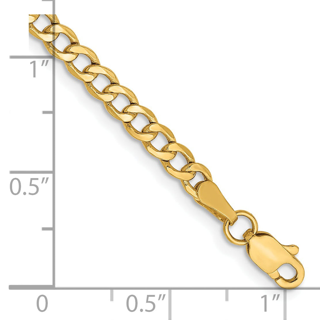 14K Yellow Gold 10 inch 3.35mm Semi-Solid Curb Anklet