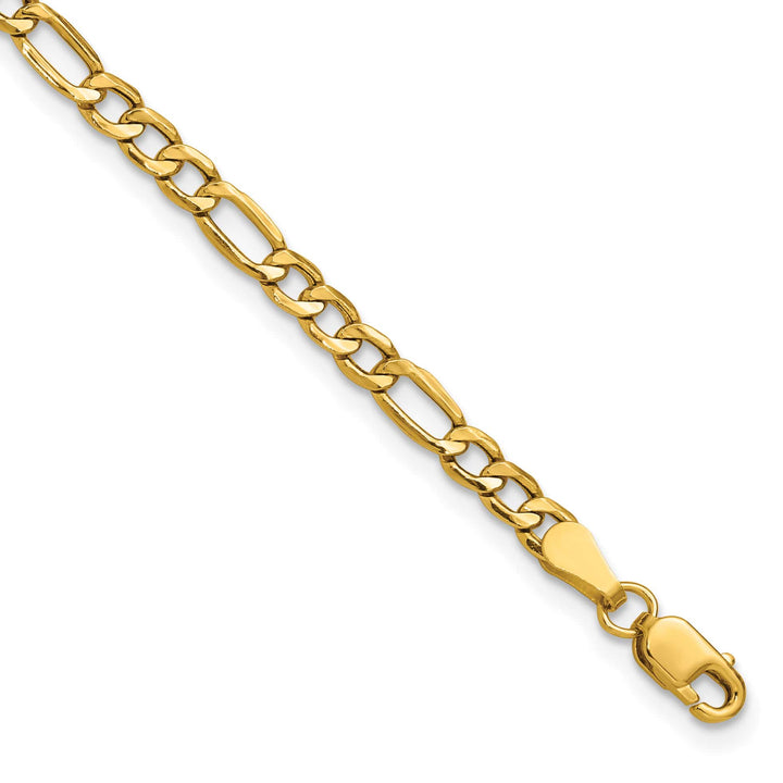 14K Yellow Gold 10 inch 3.5mm Semi-Solid Figaro Anklet