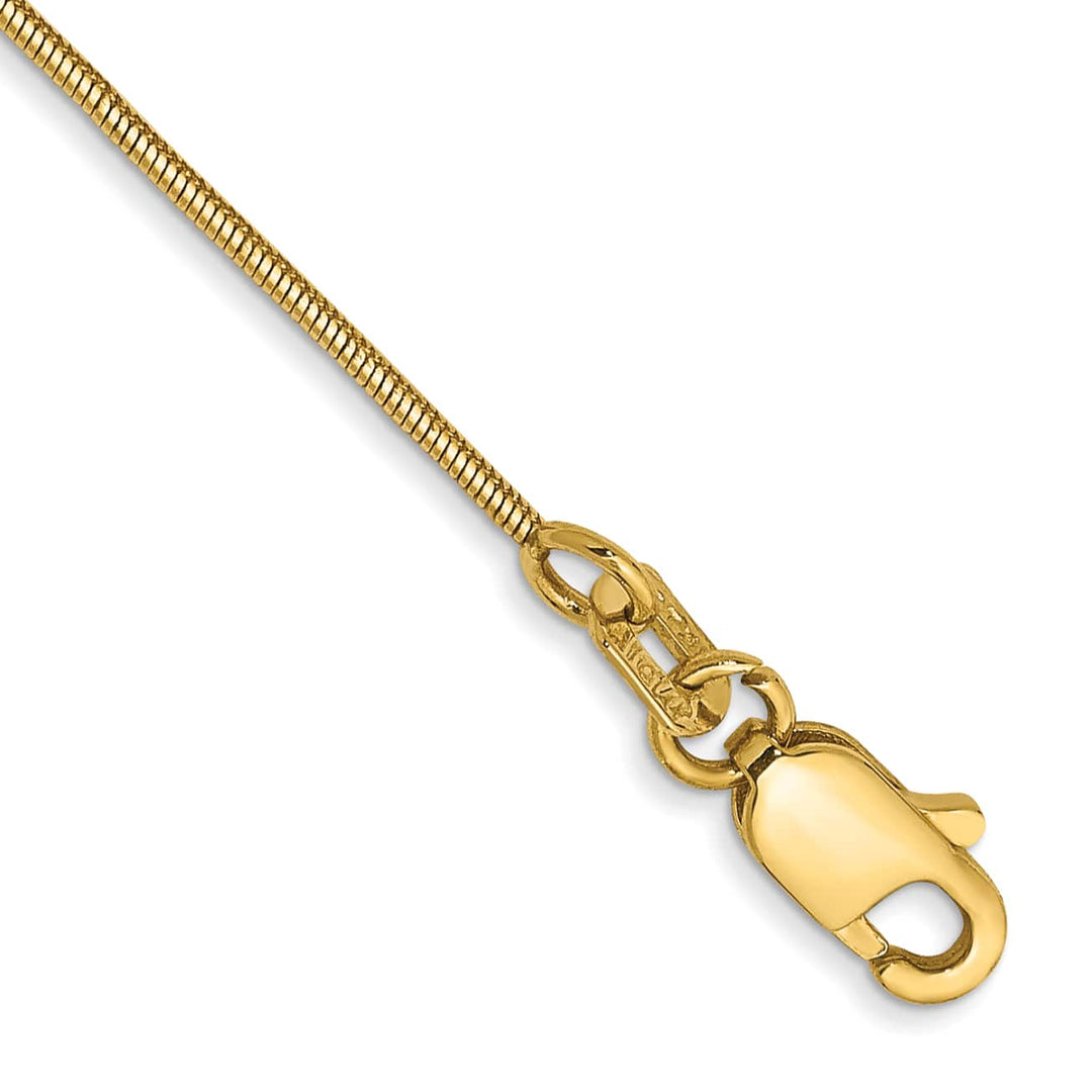 14K Yellow Gold 10 inch .8mm Round Snake Anklet