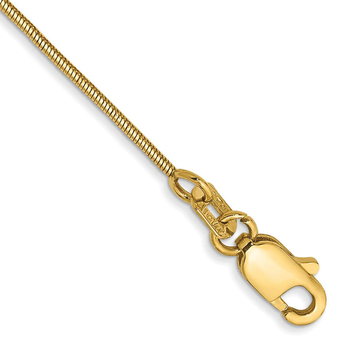 14K Yellow Gold 10 inch .8mm Round Snake Anklet