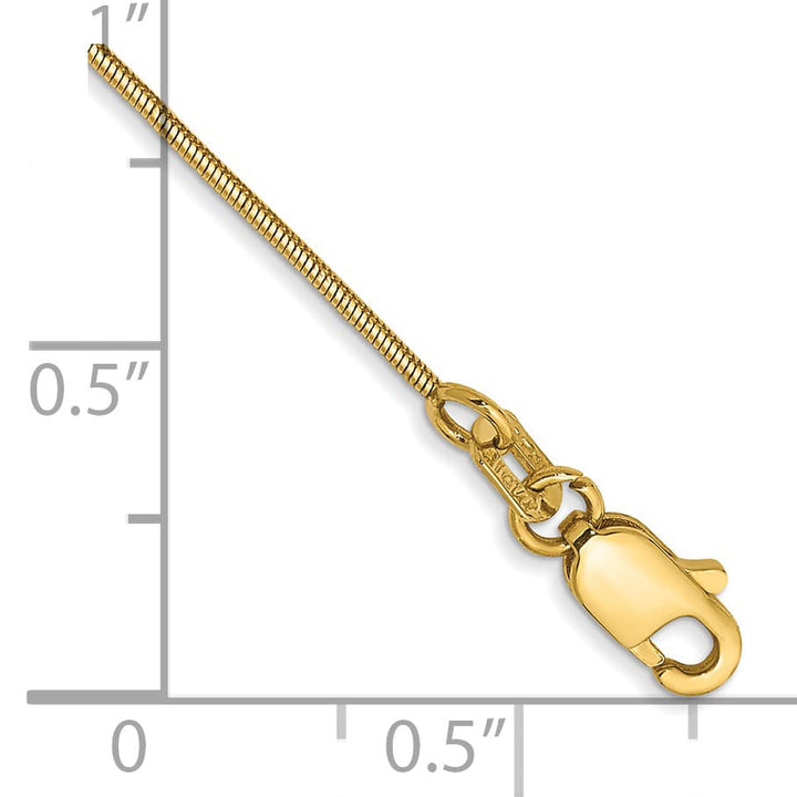 14K Yellow Gold 10 inch .8mm Round Snake Anklet