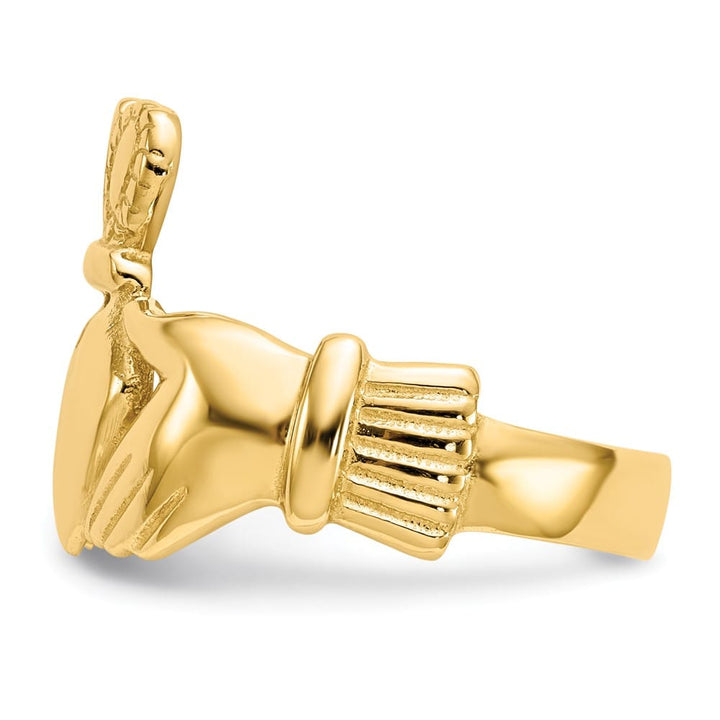 14k Yellow Gold 10 mm Men's Polished Claddagh Ring