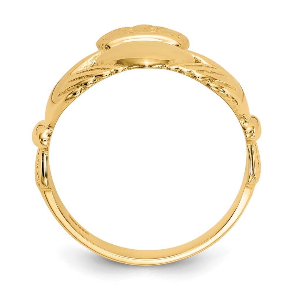 14k Yellow Gold 10 mm Men's Polished Claddagh Ring