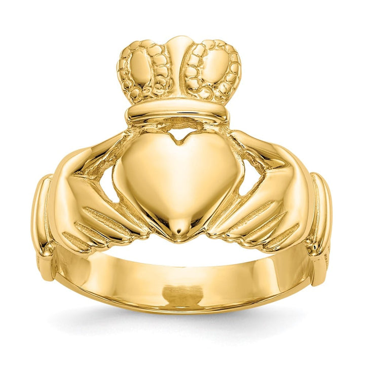 14k Yellow Gold 10 mm Men's Polished Claddagh Ring