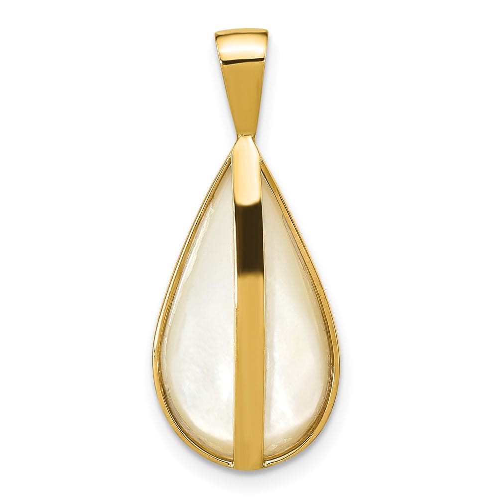14K Yellow Gold 10 x 18 (tapered) White Mabe Pearl Teardrop Pendant
