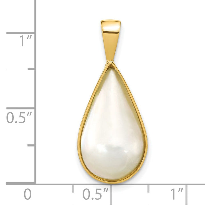 14K Yellow Gold 10 x 18 (tapered) White Mabe Pearl Teardrop Pendant