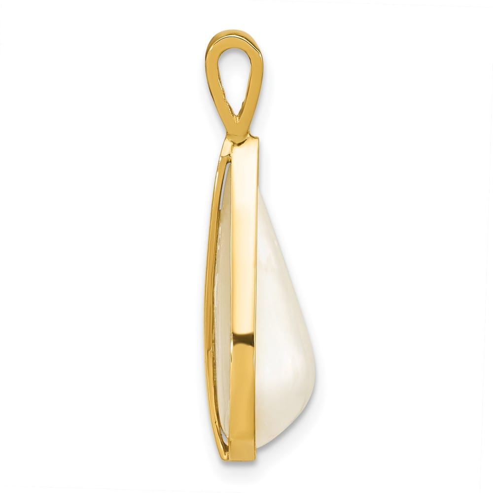 14K Yellow Gold 10 x 18 (tapered) White Mabe Pearl Teardrop Pendant