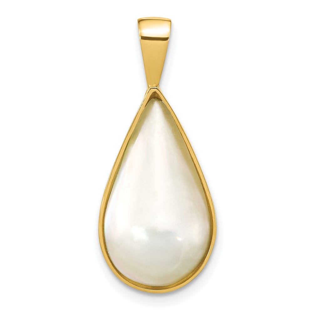 14K Yellow Gold 10 x 18 (tapered) White Mabe Pearl Teardrop Pendant