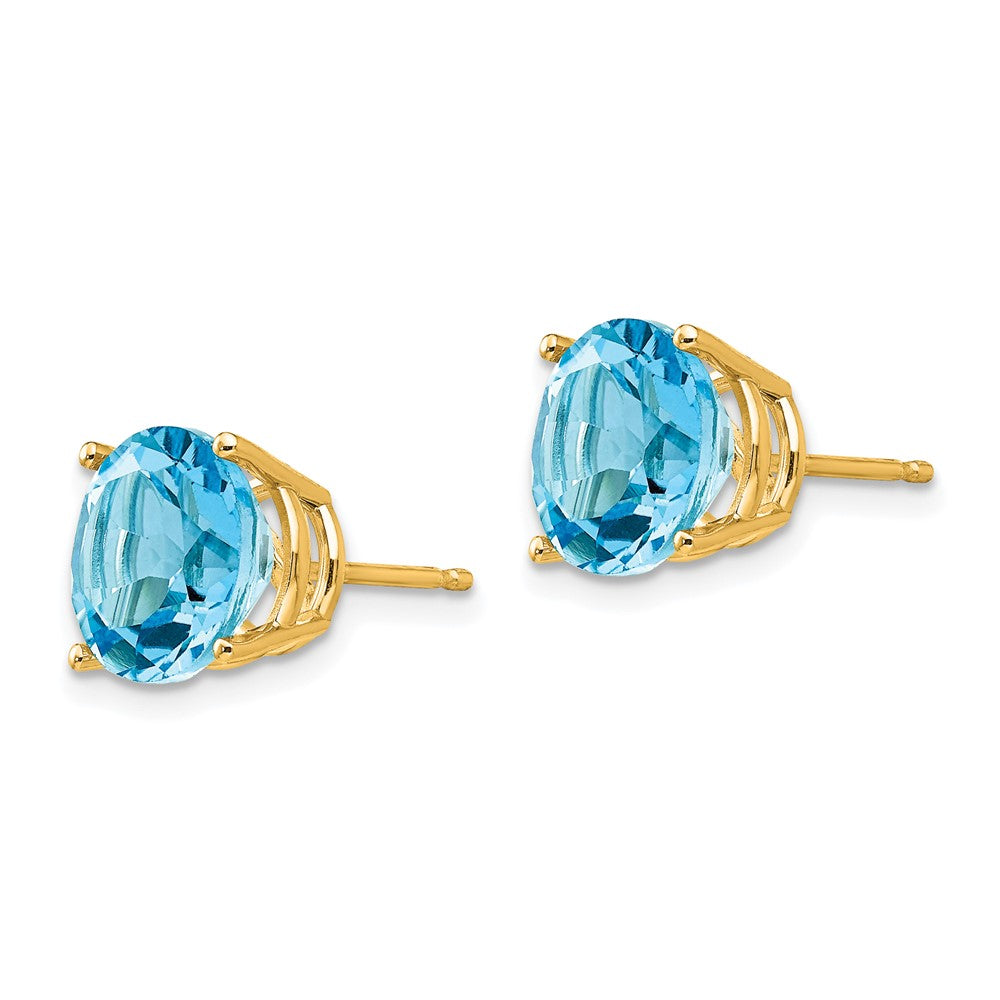 14K Yellow Gold 10mm Round Blue Topaz Post Earrings, view 2 of 4