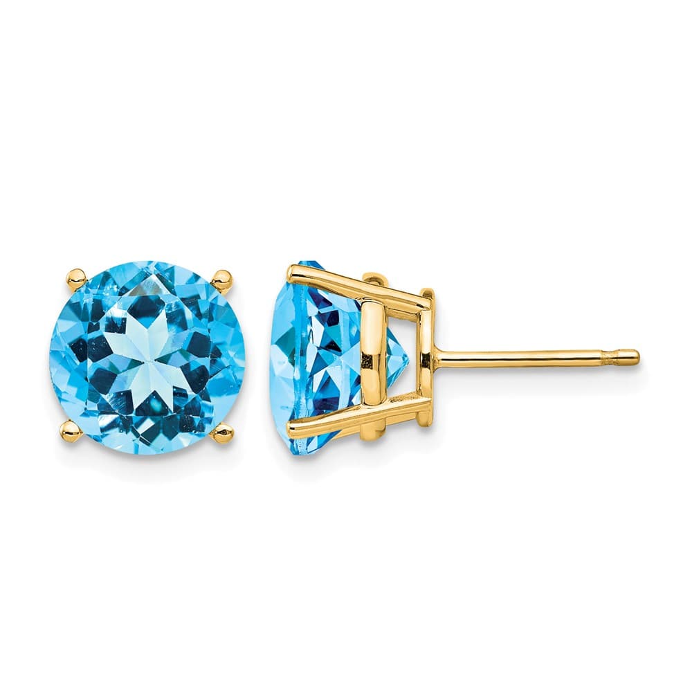 14K Yellow Gold 10mm Round Blue Topaz Post Earrings, view 1 of 4