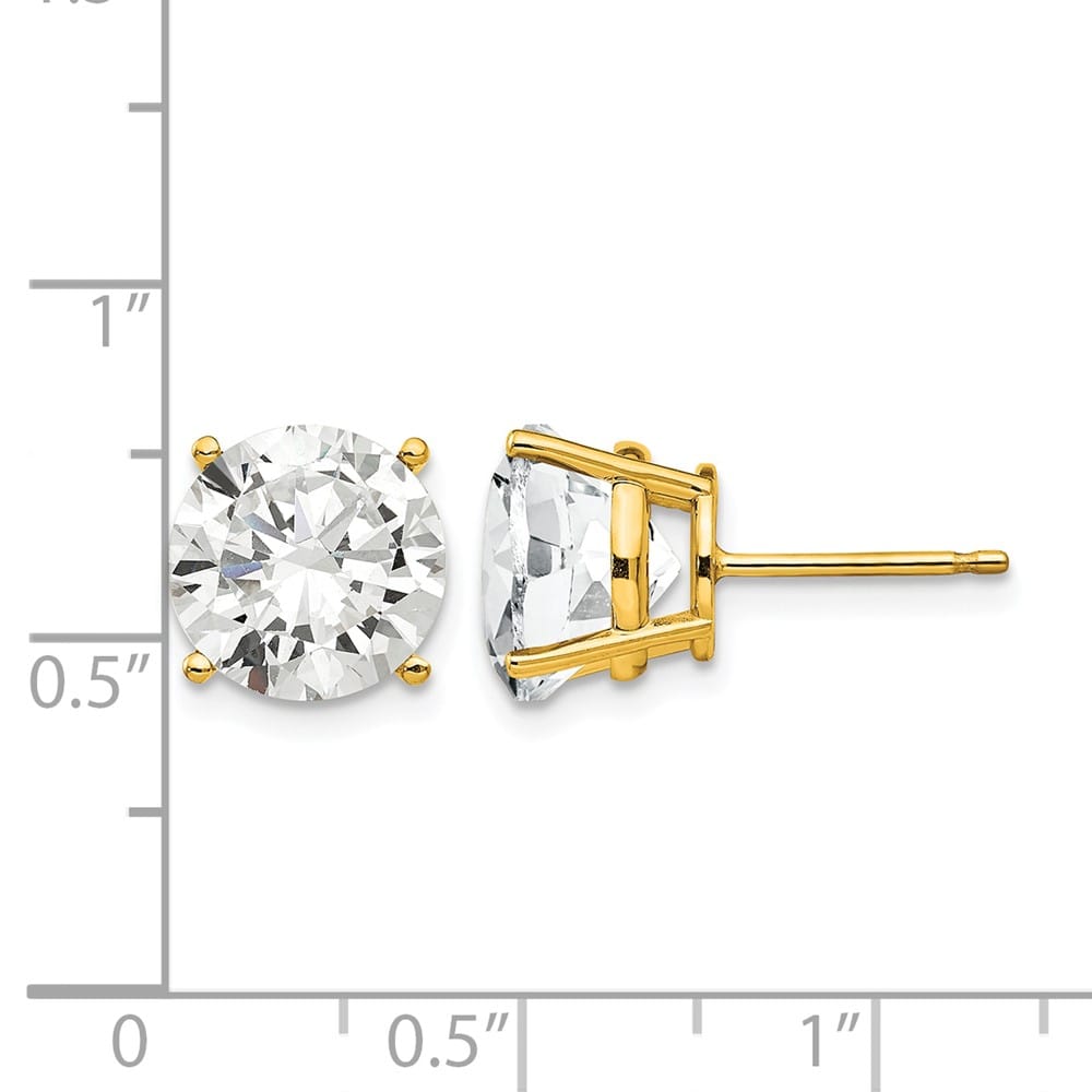 14K Yellow Gold 10mm Round Cubic Zirconia Post Earrings, view 4 of 4