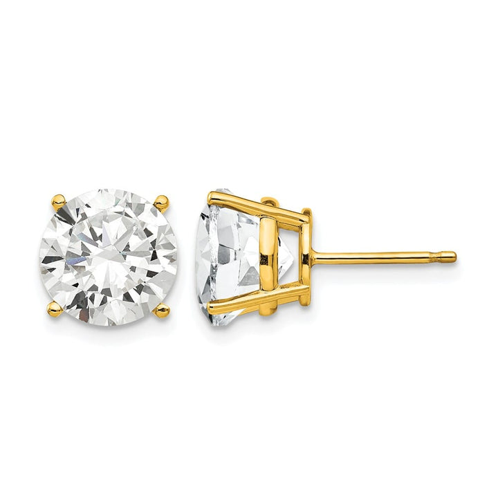 14K Yellow Gold 10mm Round Cubic Zirconia Post Earrings, view 1 of 4