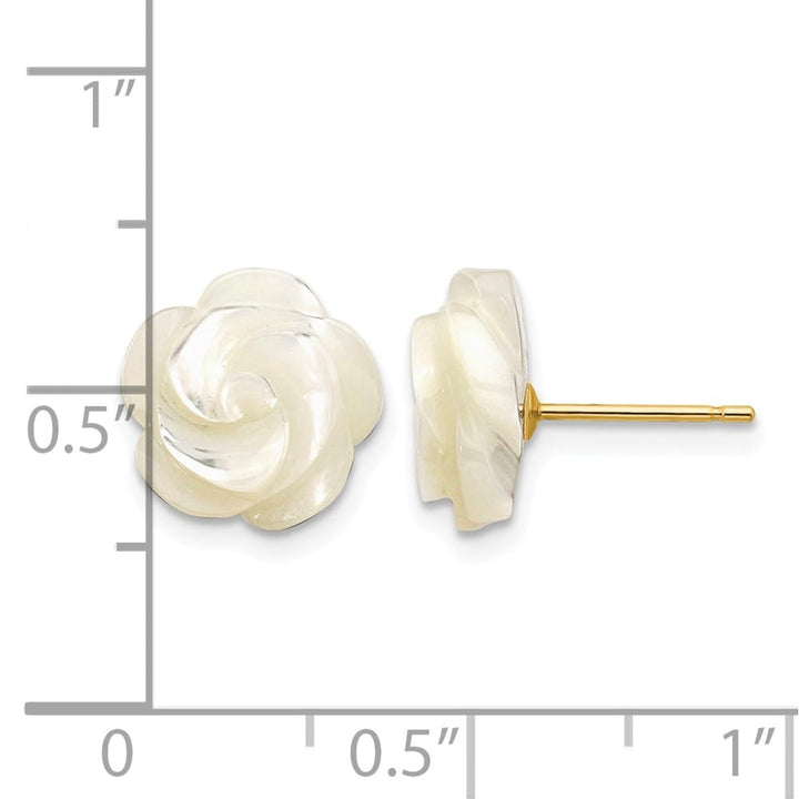 14K Yellow Gold 10mm White Mother of Pearl Flower Design Earrings