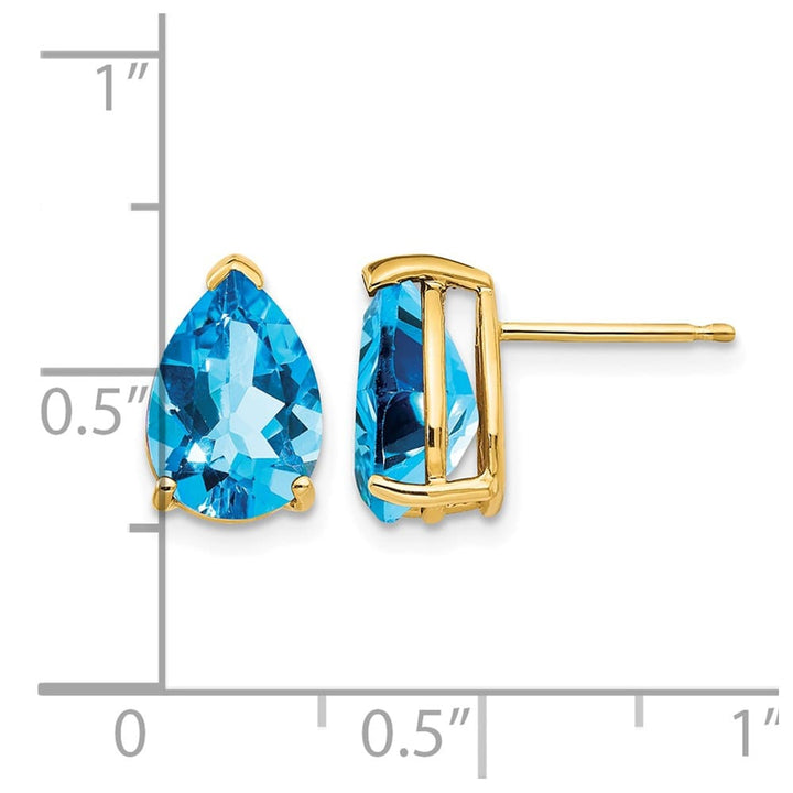 14K Yellow Gold 10x7mm Pear Blue Topaz Post Earrings, view 4 of 4
