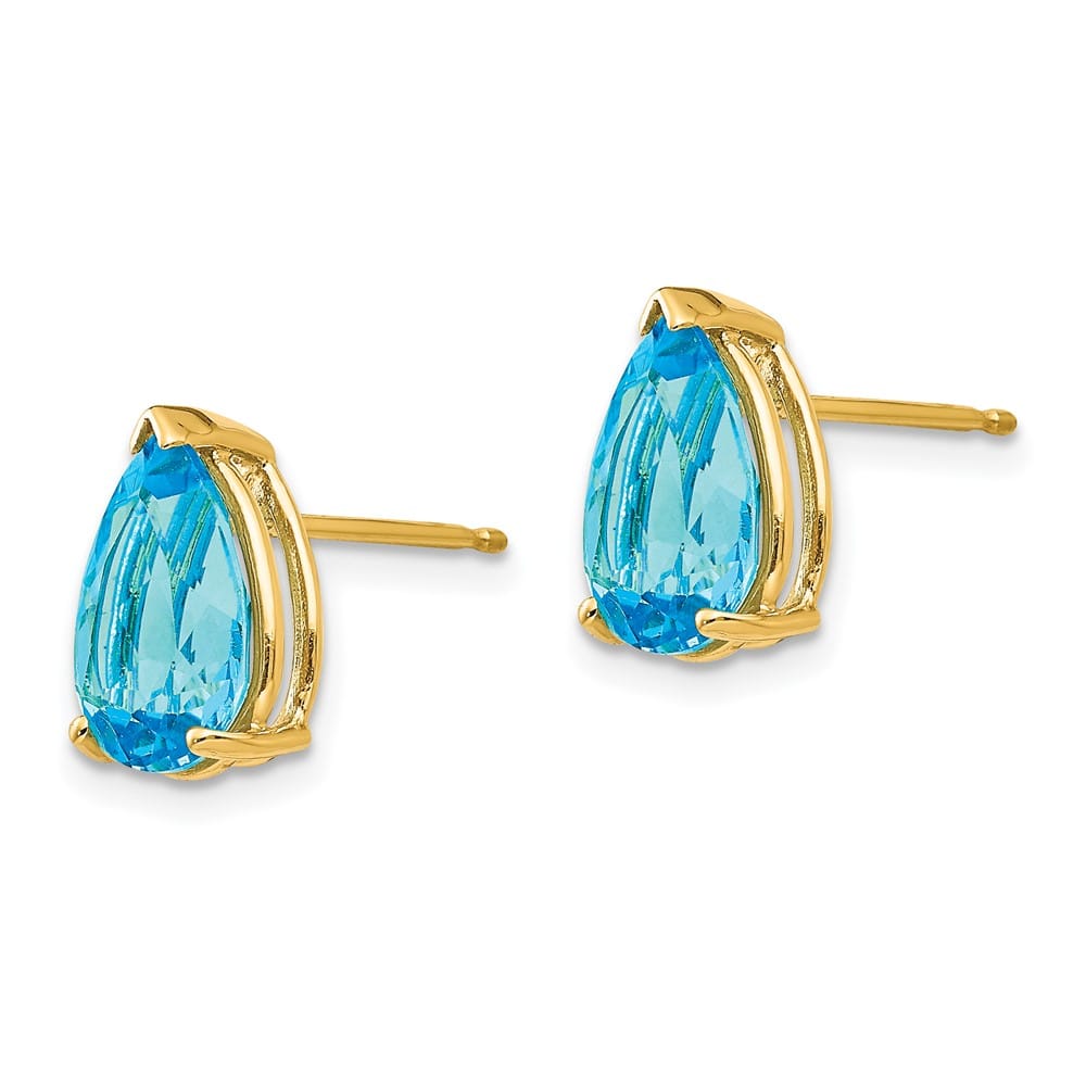 14K Yellow Gold 10x7mm Pear Blue Topaz Post Earrings, view 2 of 4