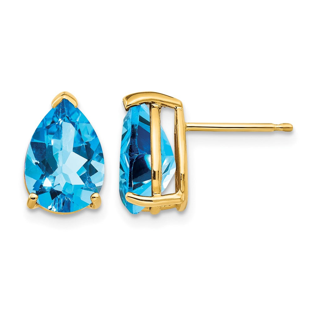 14K Yellow Gold 10x7mm Pear Blue Topaz Post Earrings, view 1 of 4