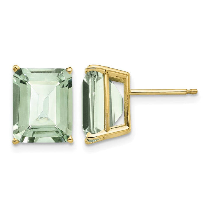 14K Yellow Gold 10x8mm Emerald-Cut Green Quartz Post Earrings, view 1 of 4