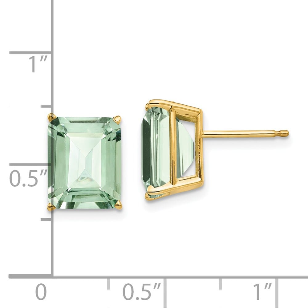 14K Yellow Gold 10x8mm Emerald-Cut Green Quartz Post Earrings, view 4 of 4