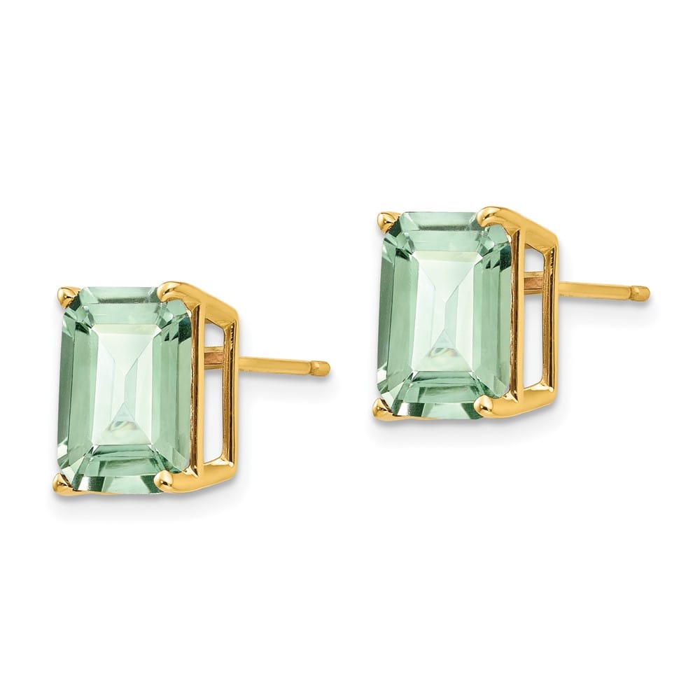 14K Yellow Gold 10x8mm Emerald-Cut Green Quartz Post Earrings, view 2 of 4