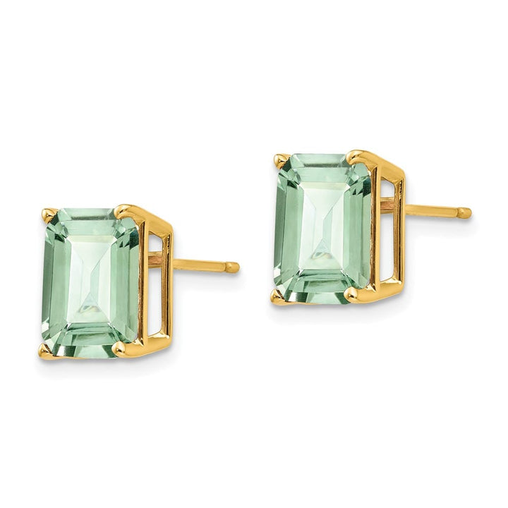 14K Yellow Gold 10x8mm Emerald-Cut Green Quartz Post Earrings, view 2 of 4