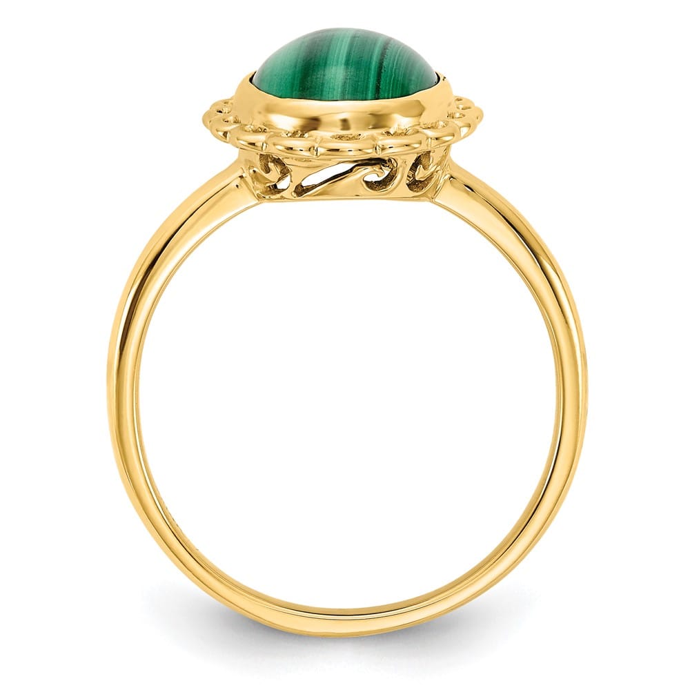 14k Yellow Gold 10x8mm Malachite Cabochon Ring