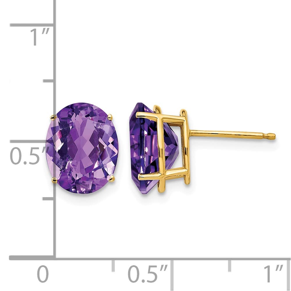 14K Yellow Gold 10x8mm Oval Amethyst Post Earrings, view 4 of 4