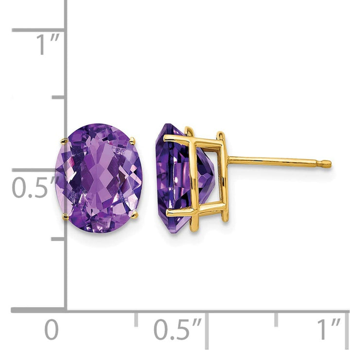 14K Yellow Gold 10x8mm Oval Amethyst Post Earrings, view 4 of 4