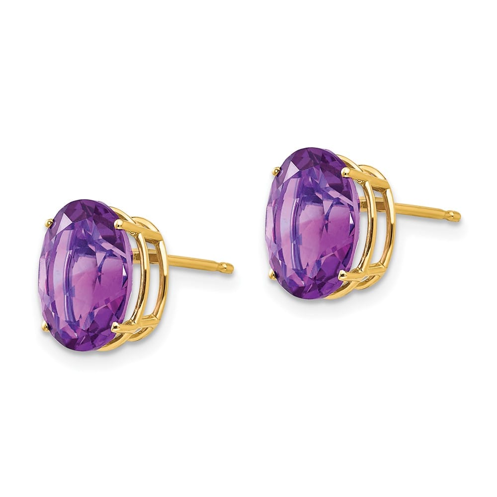14K Yellow Gold 10x8mm Oval Amethyst Post Earrings, view 2 of 4