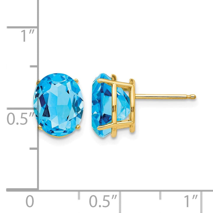 14K Yellow Gold 10x8mm Oval Blue Topaz Post Earrings, view 3 of 4