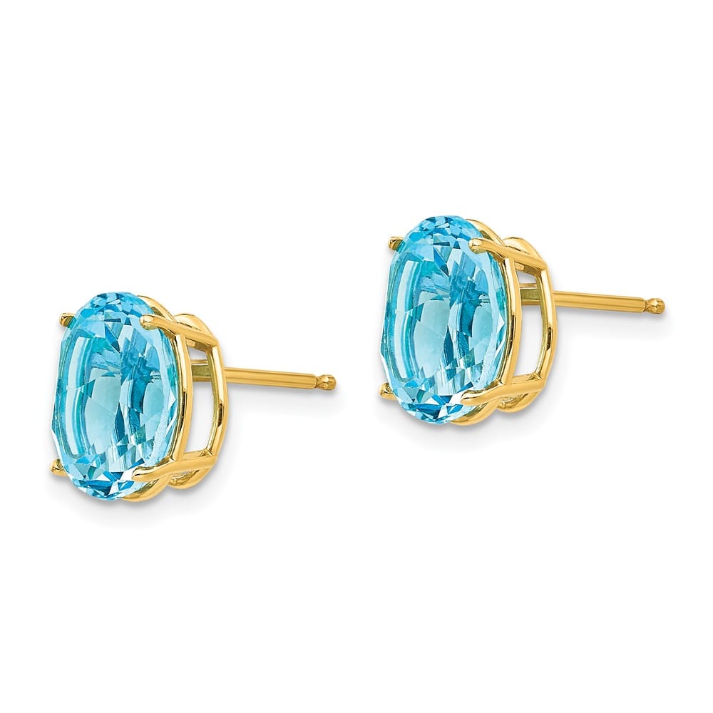 14K Yellow Gold 10x8mm Oval Blue Topaz Post Earrings, view 2 of 4