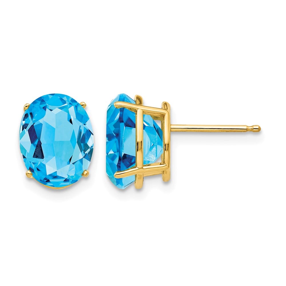 14K Yellow Gold 10x8mm Oval Blue Topaz Post Earrings, view 1 of 4