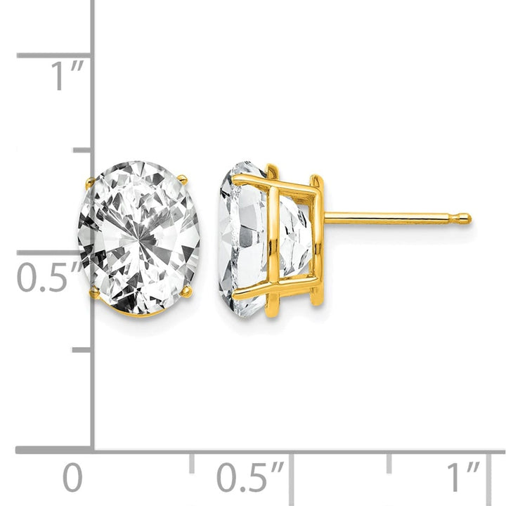 14K Yellow Gold 10x8mm Oval Cubic Zirconia Post Earrings, view 4 of 4