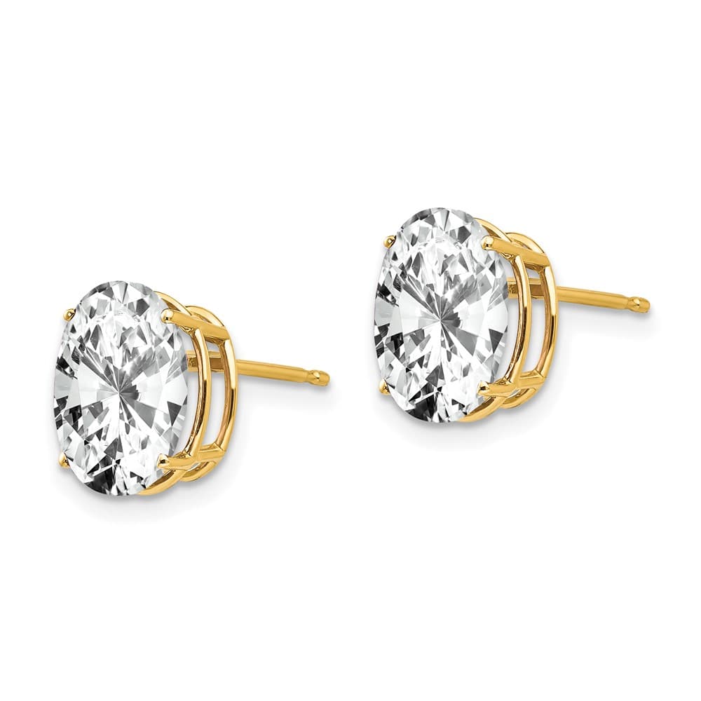 14K Yellow Gold 10x8mm Oval Cubic Zirconia Post Earrings, view 2 of 4