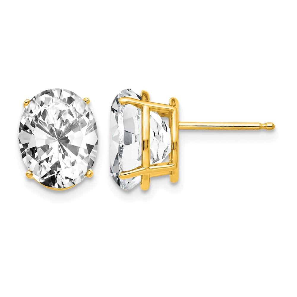 14K Yellow Gold 10x8mm Oval Cubic Zirconia Post Earrings, view 1 of 4