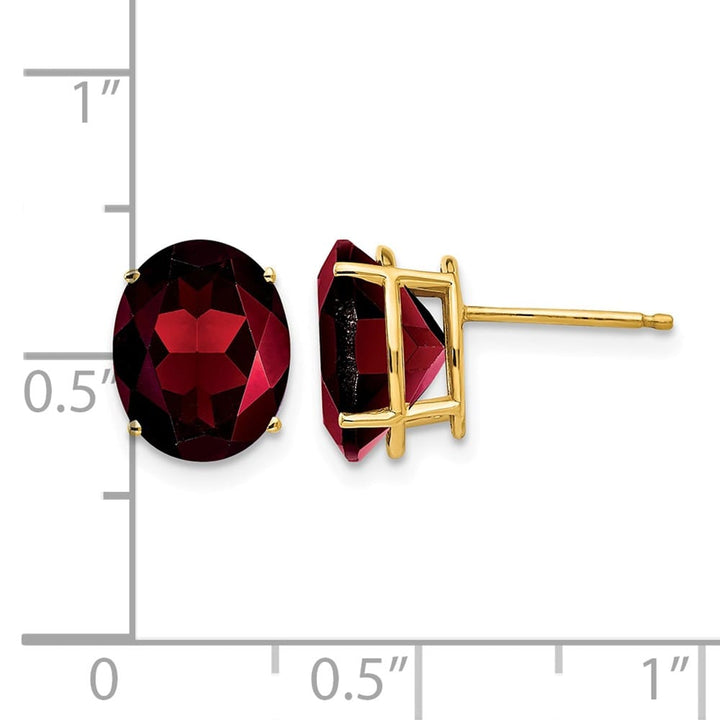 14K Yellow Gold 10x8mm Oval Garnet Post Earrings, view 4 of 4