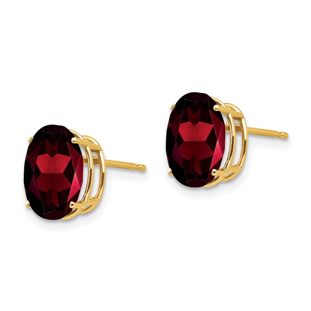 14K Yellow Gold 10x8mm Oval Garnet Post Earrings, view 2 of 4