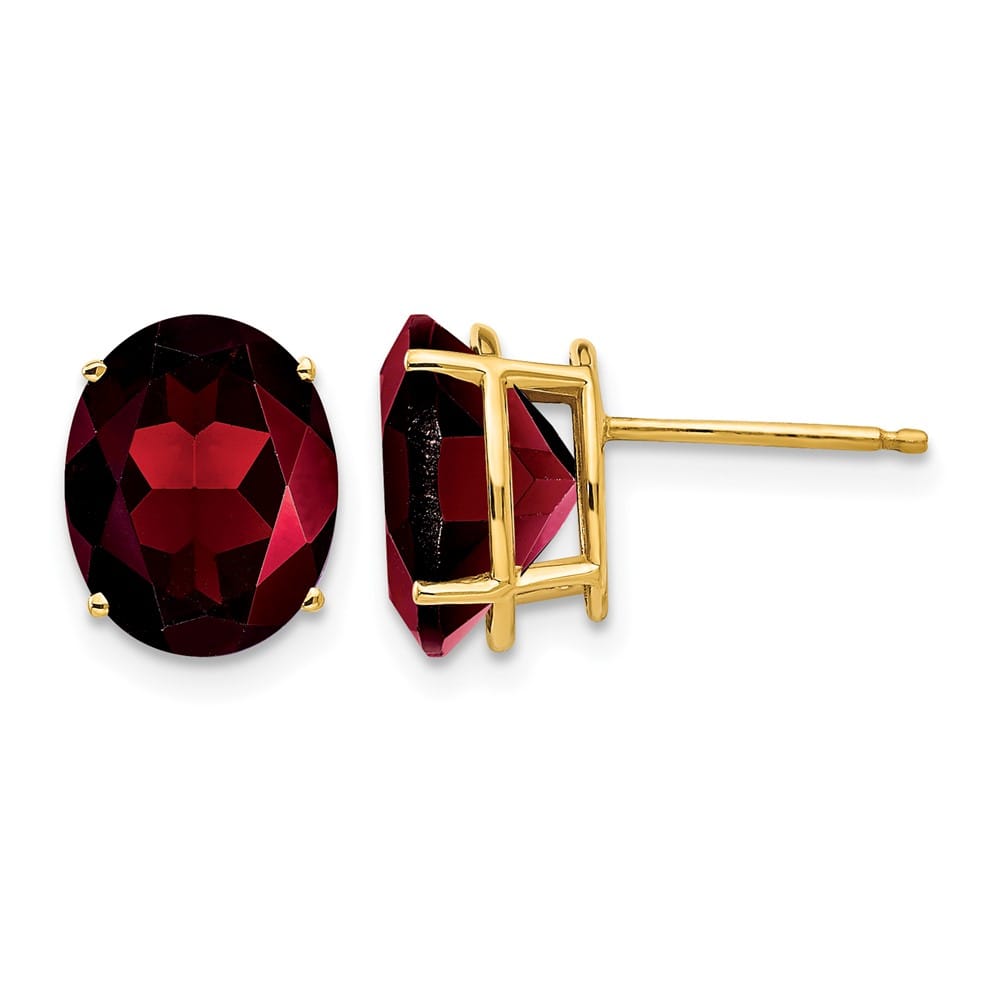 14K Yellow Gold 10x8mm Oval Garnet Post Earrings, view 1 of 4