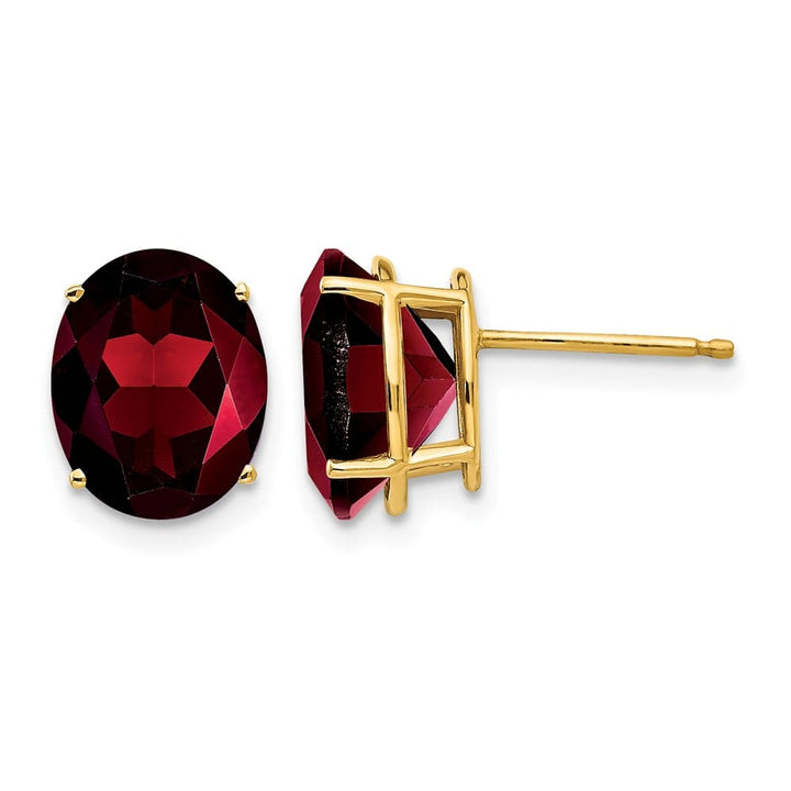 14K Yellow Gold 10x8mm Oval Garnet Post Earrings, view 1 of 4