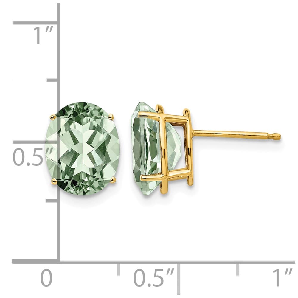 14K Yellow Gold 10x8mm Oval Green Quartz Post Earrings, view 4 of 4