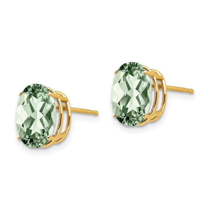 14K Yellow Gold 10x8mm Oval Green Quartz Post Earrings, view 2 of 4