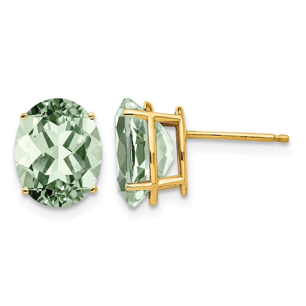 14K Yellow Gold 10x8mm Oval Green Quartz Post Earrings, view 1 of 4