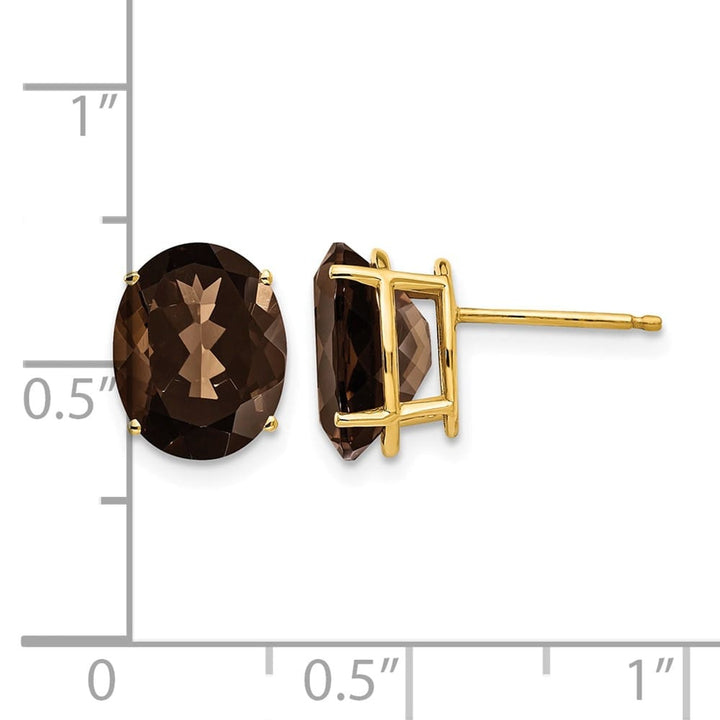 14K Yellow Gold 10x8mm Oval Smoky Quartz Post Earrings, view 4 of 4