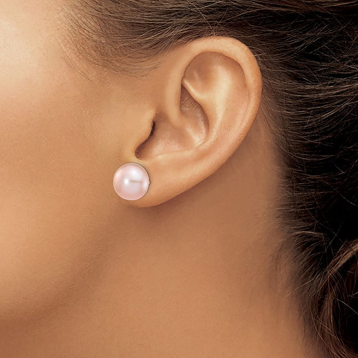 14K Yellow Gold 11-12mm Purple Button Freshwater Pearl Stud Earrings