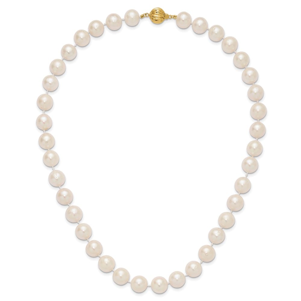 14K Yellow Gold 11-12mm White Round Cultured Pearl 18 inch Necklace