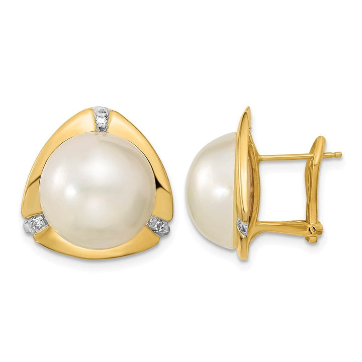 14K Yellow Gold 12-13mm White Mabe Saltwater Cultured Pearl Earrings