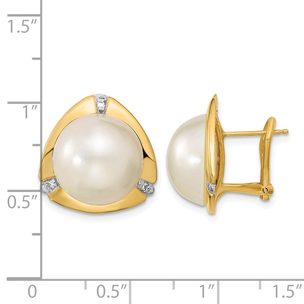 14K Yellow Gold 12-13mm White Mabe Saltwater Cultured Pearl Earrings