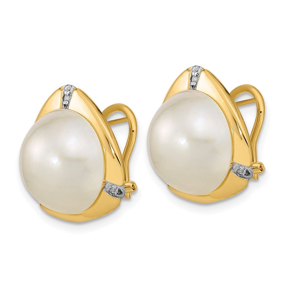 14K Yellow Gold 12-13mm White Mabe Saltwater Cultured Pearl Earrings