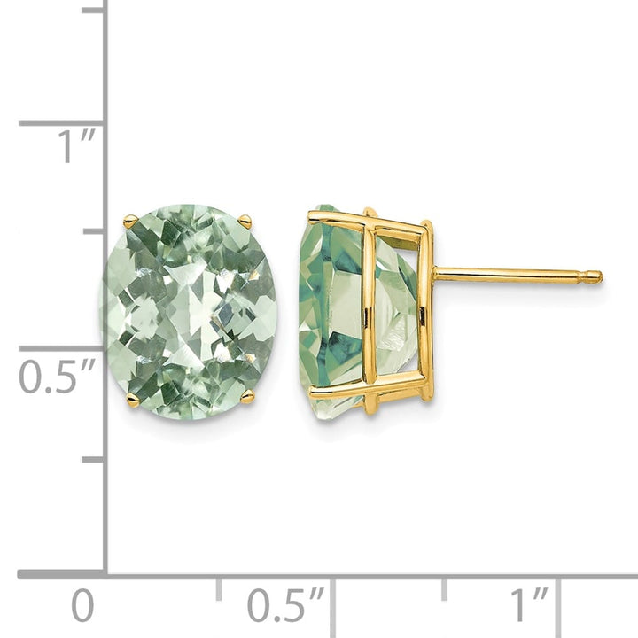 14K Yellow Gold 12x10mm Oval Checker-Cut Green Quartz Post Earrings, view 4 of 4